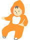 オレンジのカバーオールを着た赤ちゃんフリー素材